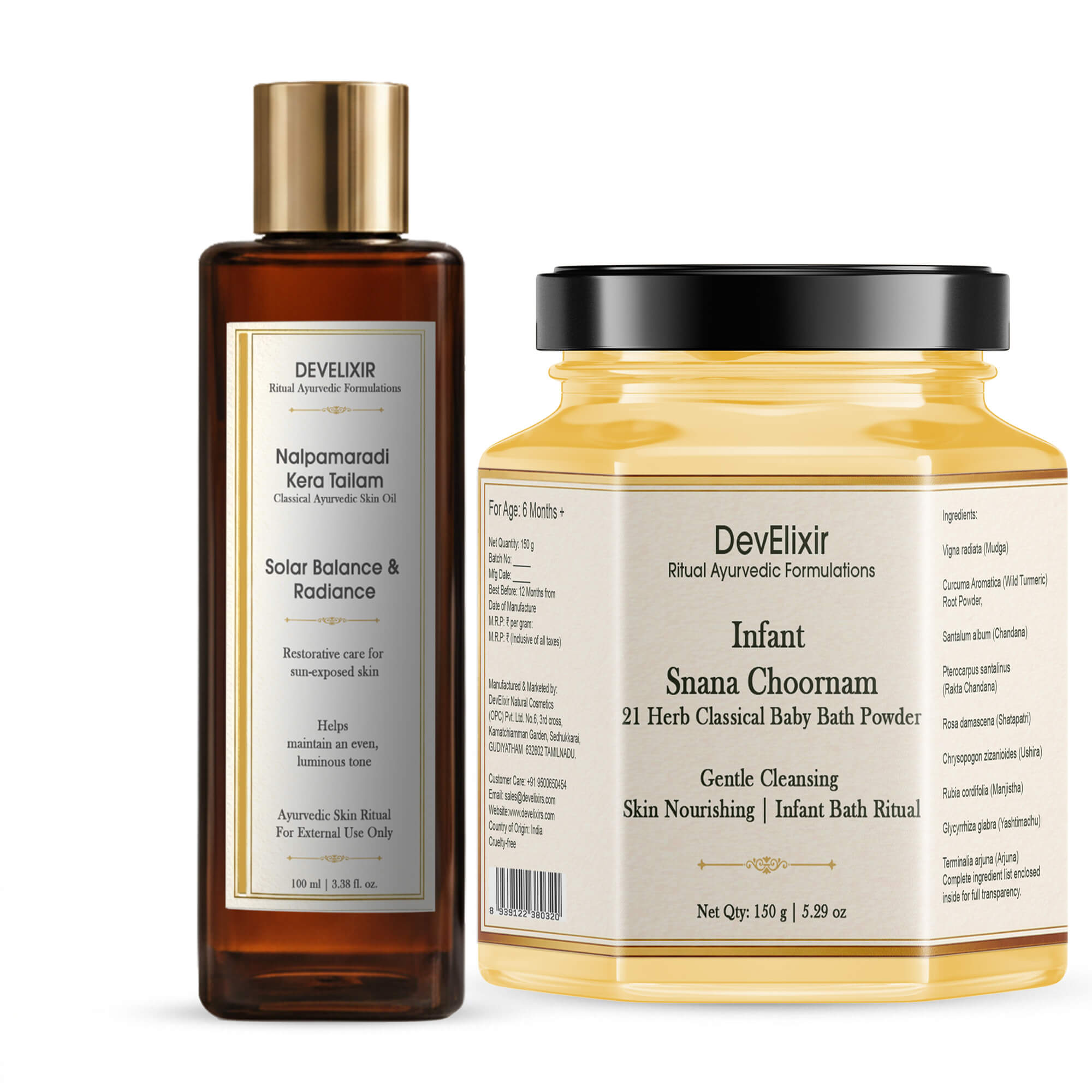 Ayurvedic Baby Skincare Ritual  | 21 Herbal Infant Snana Choornam + Nalpamaradi Kera Tailam