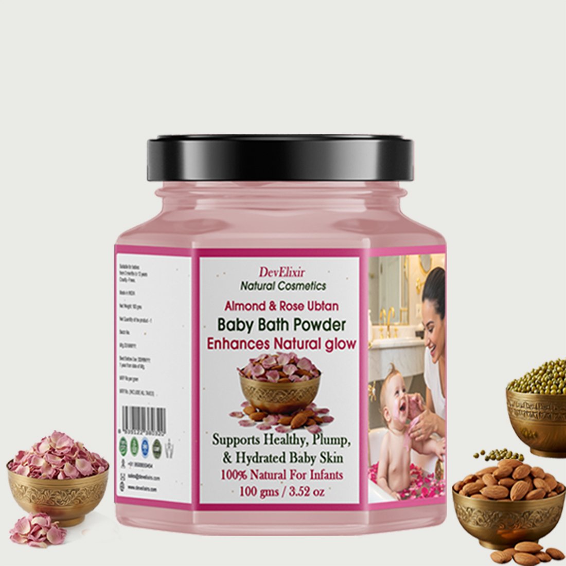 Baby Bath Powder Almond Rose | Nourishing |Naturally Glowing Skin Tone Baby Ubtan